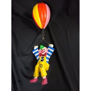 Vintage Large Hanging Paper Mache Art Clown Floating Balloon On A String Oddity